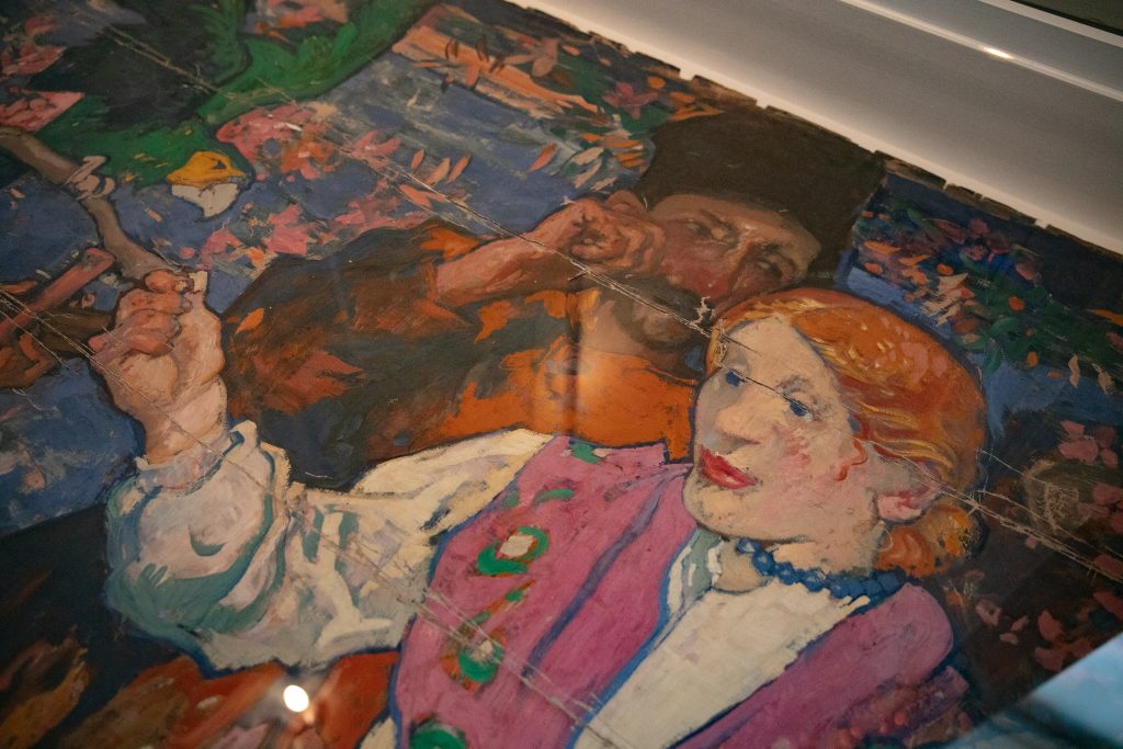 Frank Brangwyn painting preserved under glass at William Morris Gallery