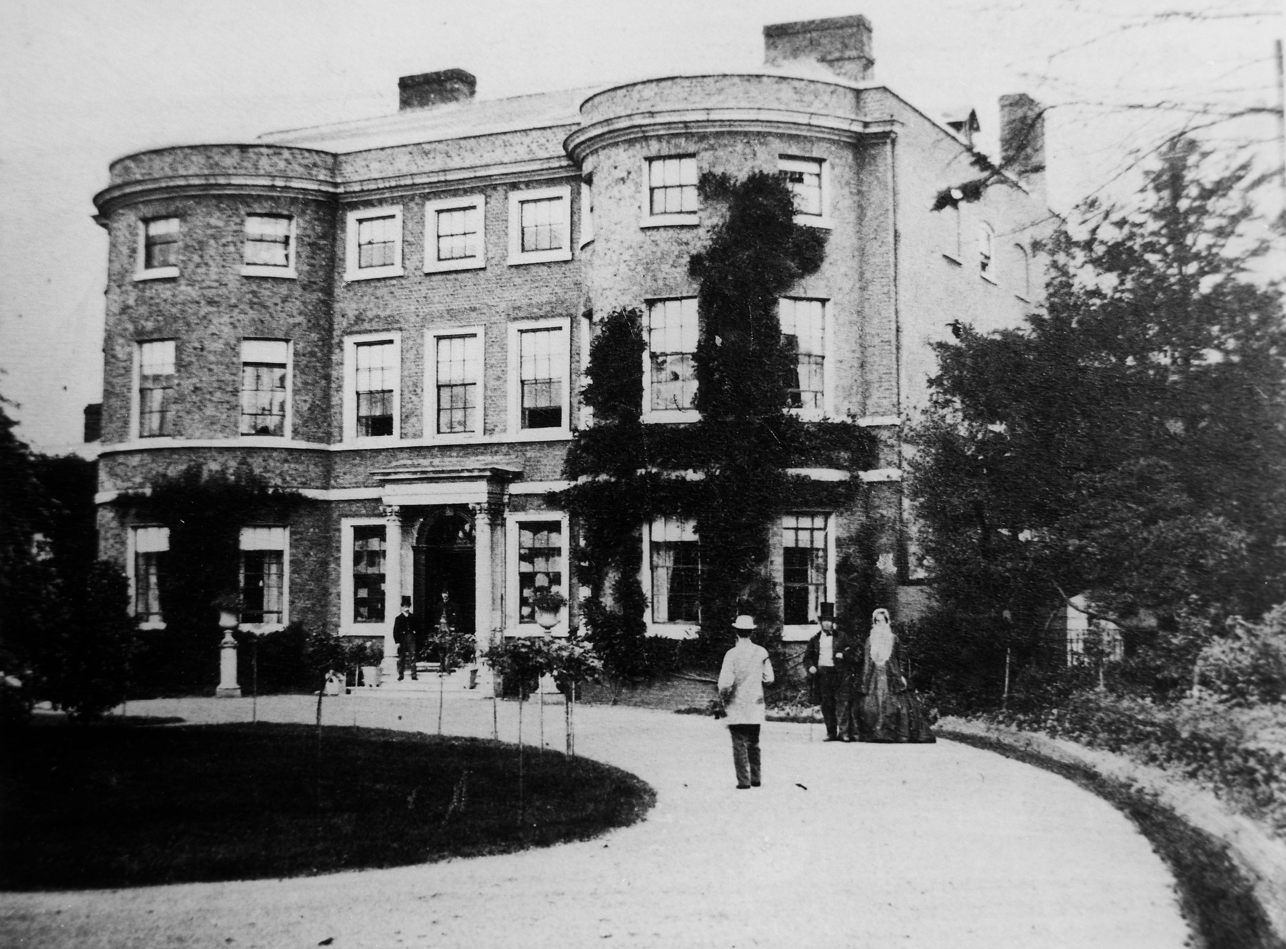 Archive image of the building when it was the home of the Morris family. In black and white.