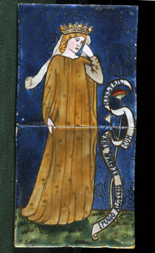 Two tile panel depicting woman against blue background
