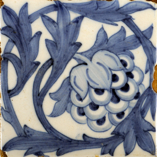 white square tile depicting blue artichoke