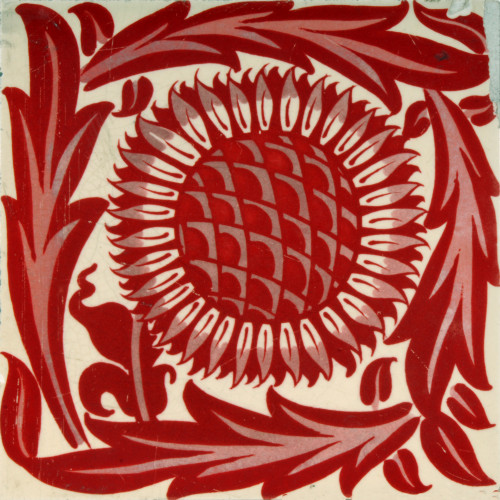 white square tile with red sunflower design