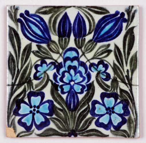 tile with blue flowers and green foliage