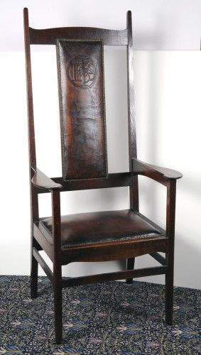 High-backed wooden chair