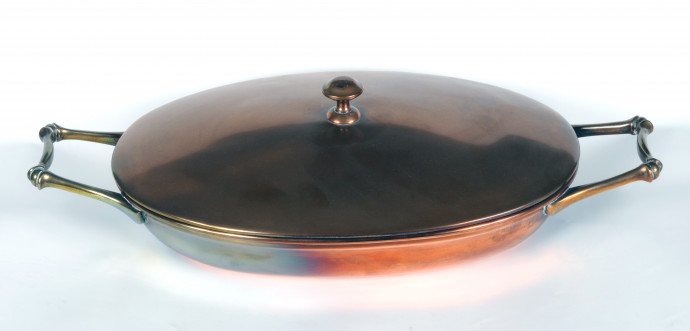 copper entrée dish with lid