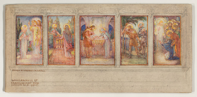 Design for an altarpiece featuring five biblical scenes.