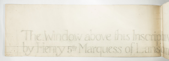 One half of a folded design for a window text.