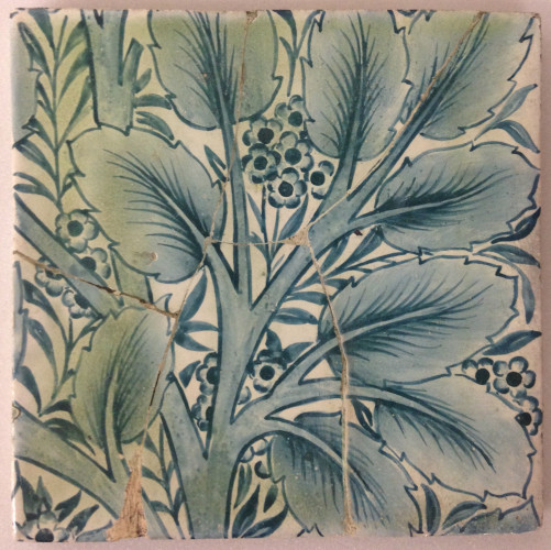tile, handpainted with bay and willow design