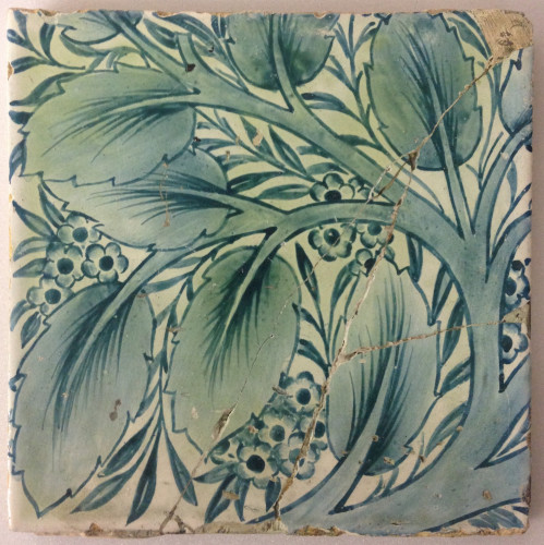 tile, handpainted with bay and willow design