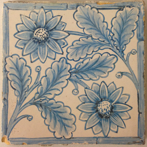 tile, hand painted with two flowers