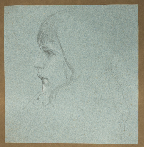 Study of a young girl on blue paper.