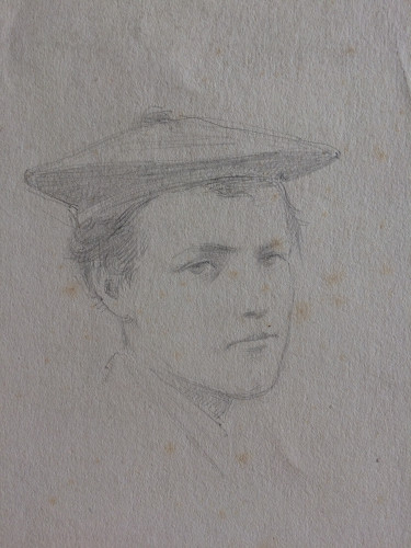 light pencil sketch of young man's face