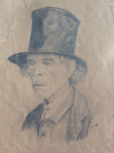 portrait of old man with top hat, head and shoulders only