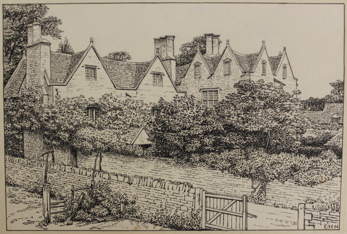 Line drawing of the front of Kelmscott Manor