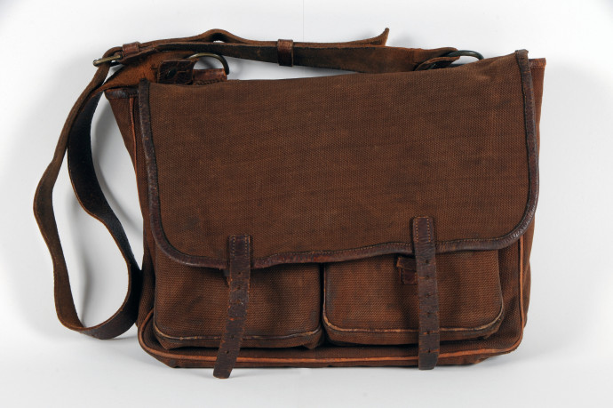 Brown canvas sachel with leather straps