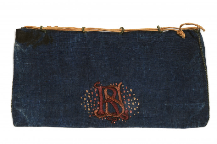 blue bag with RS initials embroidered