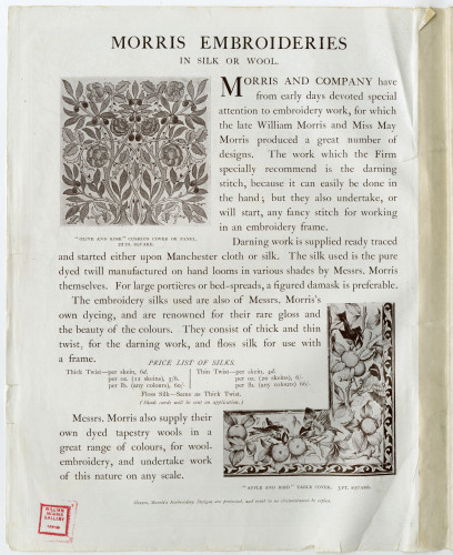 Morris & Co Embroidery Work catalogue - William Morris Gallery