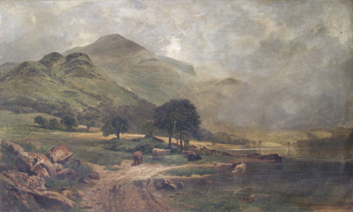 Landscape with mountains and cows