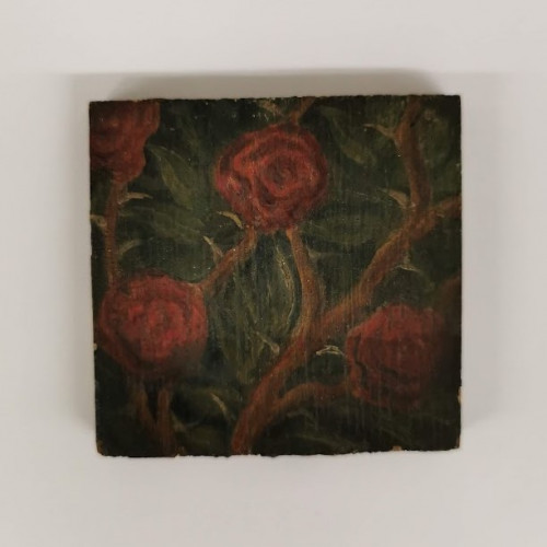 Wooden square painted with roses plants
