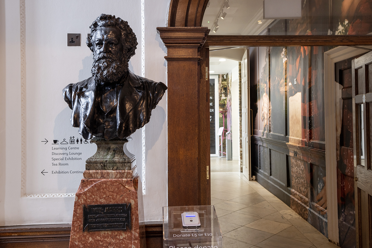 A bust of William Morris inside the William Morris Gallery