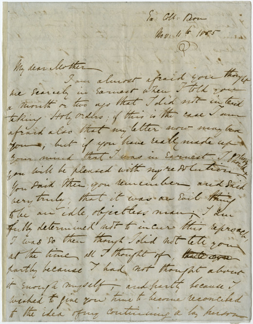 handwritten letter from William Morris to his mother